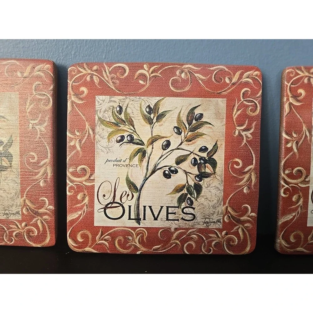 Les Olives Provence‎ Wooden Coasters Set of 8  Olive Scroll